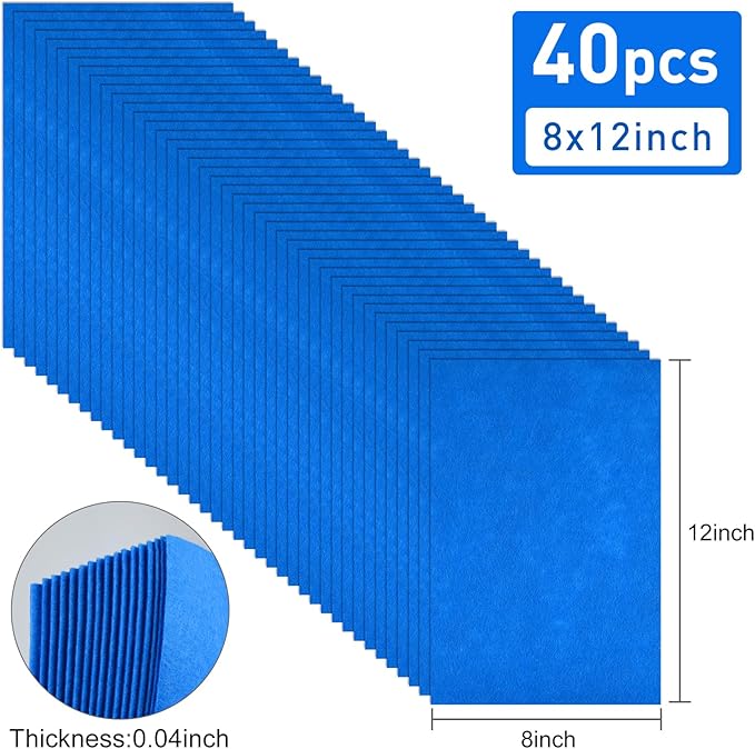 40 Pcs Navy Blue Felt Fabric Sheet 8" x 12" Assorted Color Felt Fabric Sheets for Crafts DIY Handcraft Sewing Squares Patchwork Nonwoven
