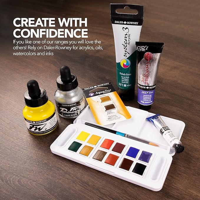 Daler Rowney Aquafine 12-pc Watercolor Travel Set - Watercolor Paint Set for Watercolor Paper and More - Watercolor Set for Artists and Students - Water Color Paint for All Skill Levels
