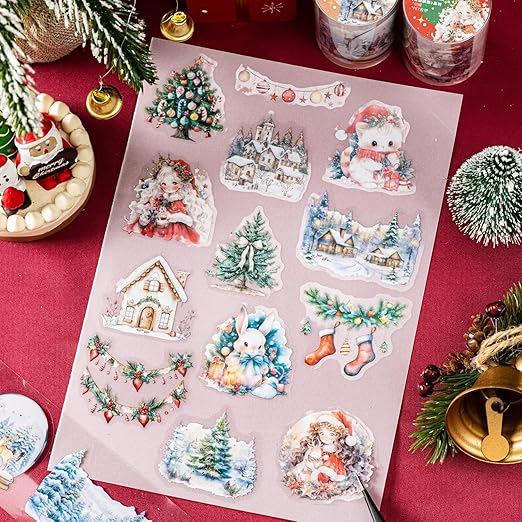 6 Rolls Christmas Washi Tape Scrapbook Stickers Aesthetic Kawaii Girly Bunny Cute Tape Christmas Tree Scrapbooking Stickers Winter Holiday Snow Scene Xmas Decorative Tape For Crafts Scrapbook Supplies