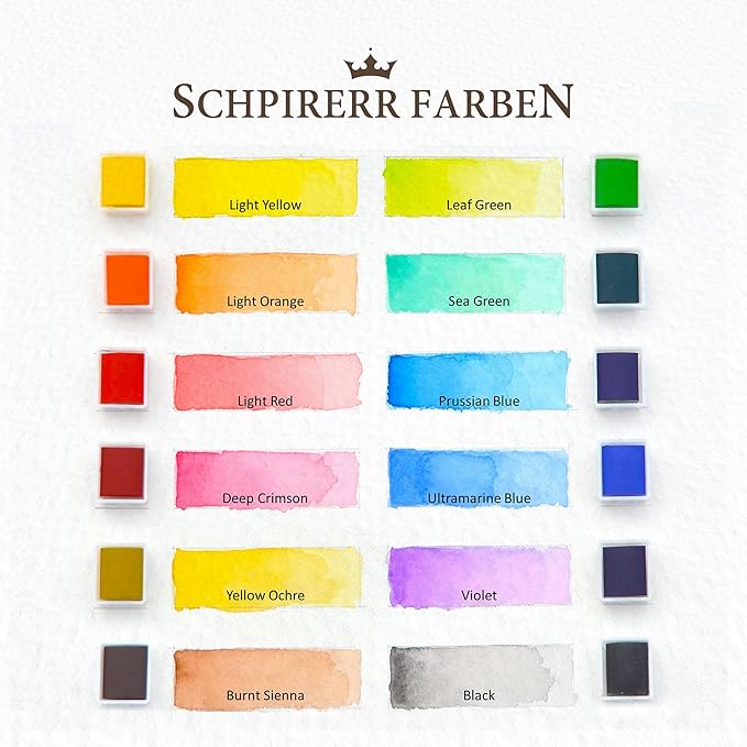 SCHPIRERR FARBEN – Watercolor Paint Set with Rich Pigment, Watercolor Set for Adults and Children, Portable Painter Palette in a Tin Box with a Metal Ring, 12 Vivid Colors