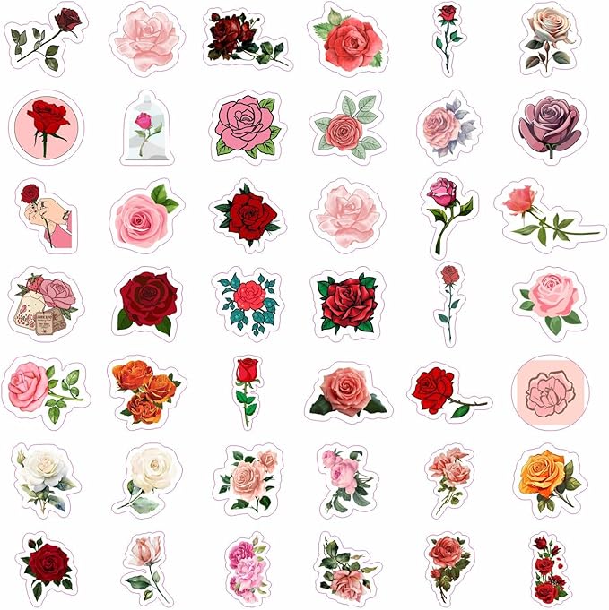 BulbaCraft Rose Stickers for Water Bottle and Laptop - Rose Party Supplies & Decorations, Waterproof Vinyl Decals, Flower and Botanical Stickers, Gifts for Women & Men