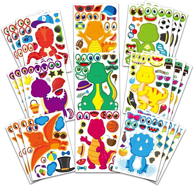 27 Sheet Dinosaur Stickers, Make Your Own Dinosaur Stickers for Kids，Make a Face Stickers Dinosaur Birthday Party Supplies,DIY Project Dino Theme Birthday Party Favor for Kids