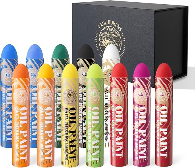 Paul Rubens Large Oil Pastels Set - 12 Colors A (0.79" x 4.72" Jumbo Sticks), Vibrant Colors, Creamy Texture and Blends Easily for Artists, Students and Professionals, Ideal for Filling in Large Areas