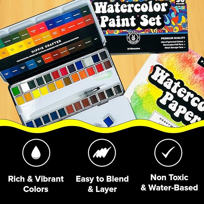 Professional Watercolor Paint Set, 36 Water Colors for Adults, Painting Kit with Palette and Brush Pen, Portable Watercolor Paints for Travel and Art Projects