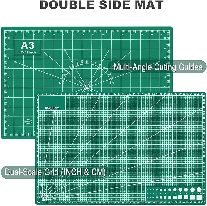 2 PCS Self Healing Cutting Mat 12" x 18": Sewing Rotary Cutting Mat for Crafts and Fabric Sewing Scrapbooking Quilting and Precision Cutting (2, Green)