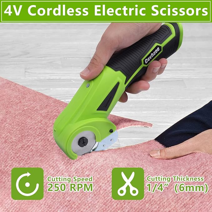 Cordless Electric Scissors, 4V Rechargeable Mini Cardboard Cutter, with Charger Safety Lock Electric Box Rotary Cutter for Leather Carpet Plastic Cutting Sewing Crafting