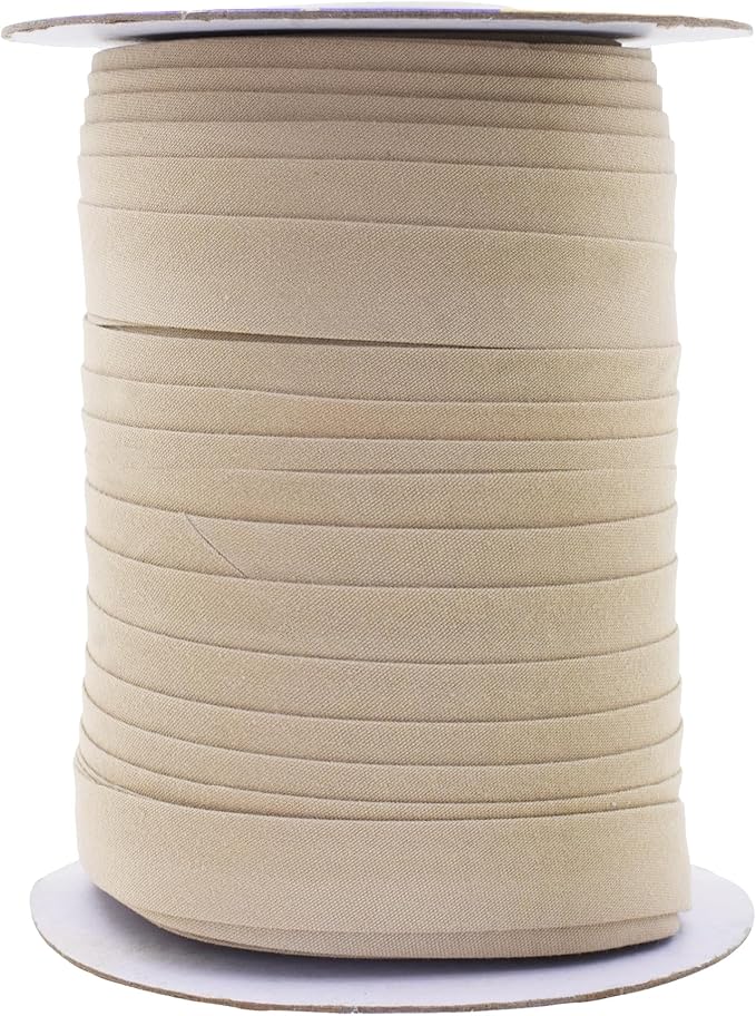 Mandala Crafts 55 Yards 5/8 Inch Beige Double Fold Bias Tape for Sewing - Bias Binding Tape for Quilting Binding, Hemming, Seam, and Fabric Piping