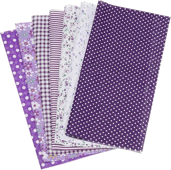 PATIKIL Cotton Fabric Bundles, 7 Pcs 10 x 10 Inch Pure Cotton Fat Quarter Floral Printed Precut Fabric Squares for Sewing Patchwork Quilting DIY Crafts, Purple