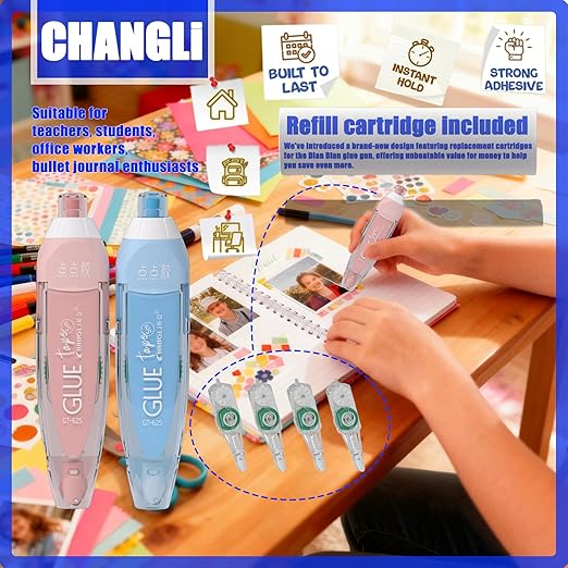CHANGLi 6pack Refillable Scrapbook Glue Tape, 400pcs Power Glue Points, 16FT*1/5 Inch Double Sided Tape for Crafts,Scrapbooking Supplies, Adhesive Glue Runner for Gift Wrapping, Photo