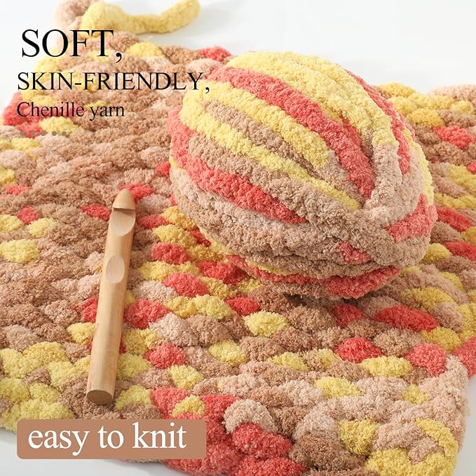 Chunky Yarn for Hand Knitting, No7 Thick Yarn, 250Grams 32Yards, Pack of 4, Perfect for Knitters and Crafters (Grapefruit)