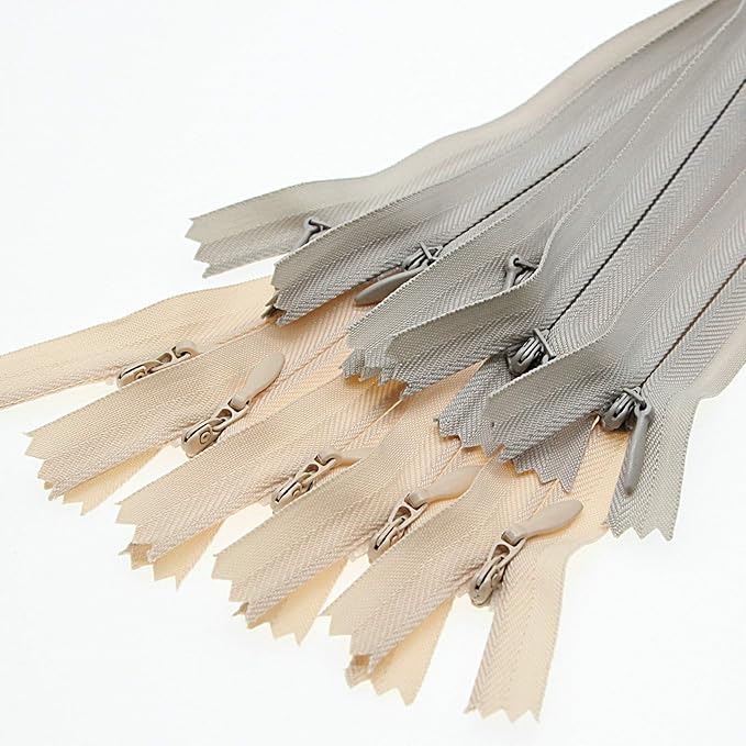 Leekayer 14 Inch Invisible Zipper for Sewing Craft Dress Bag 3# Beige Grey 35.56 cm Nylon Hidden Zipper for Pillow Cushion Mattress Dog's Bed DIY Closed End 10 PCS/Pack Bulk