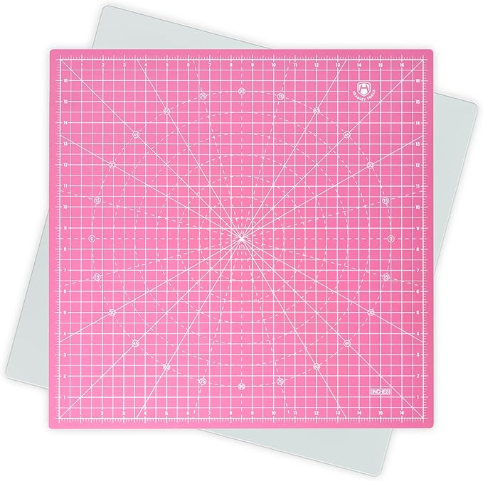 Headley Tools 17"x17" Rotating Cutting Mat, Self Healing Mat with 360-Degree Rotation & Anti-Slip Base, Sewing Board Cutting Mat Perfect for Fabric Quilting Leather Hobby Project, Pink