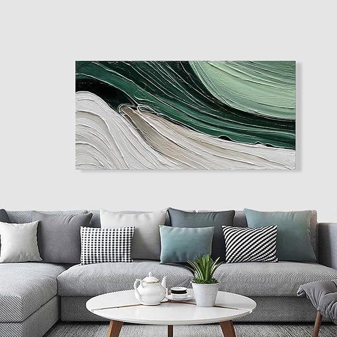 Art 30x60 inch Hand Painted Green and White Textured Oil Paintings Large Modern Abstract Canvas Art Home Wall Decoration