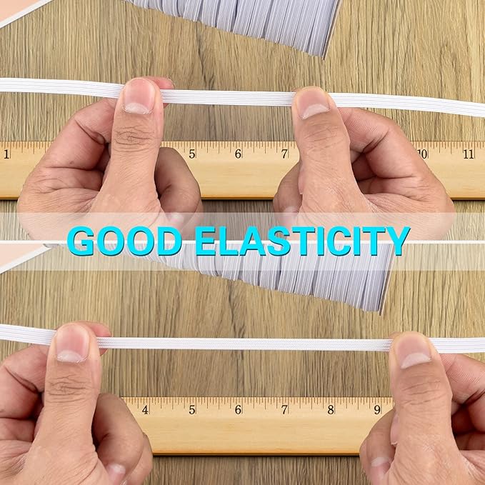 Coopay 300 Yards Length 1/8" Width Elastic Bands Flat Elastic Cord Rope Heavy Stretch Spool Knit for Sewing DIY Projects, Arts & Crafts, 2 Rolls, 150 Yards/Roll (Black and White, 1/8 Inch)