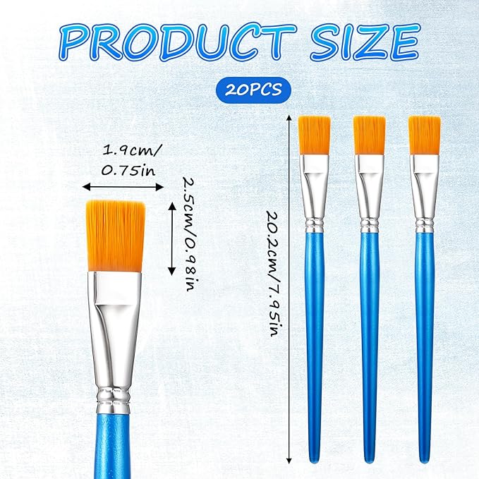 20 Pcs 3/4 Inch Flat Paint Brushes, Acrylic Brush Wide Synthetic Bristles Paintbrushes Small Watercolor Brushes Bulk Craft Paint Brush with Wooden Handle for Detail Art Painting Oil, Face Body Art