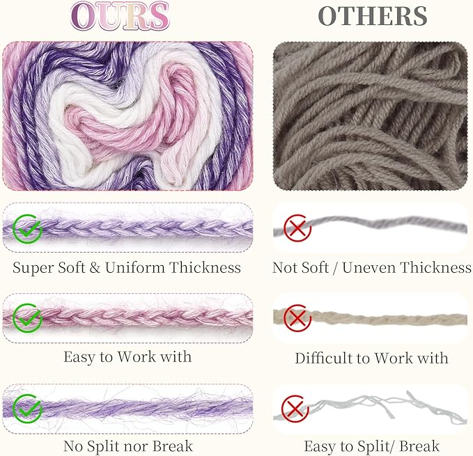Aeelike Cake Yarn for Crocheting, 6 Skeins Gradient Yarn Fairyland Yarns100g (3.52 oz) 245m (267 Yards) # 3 Light Weight, Super Soft Ombré Yarns Making Colorful Blanket Scarves Hat, Purple Gradient