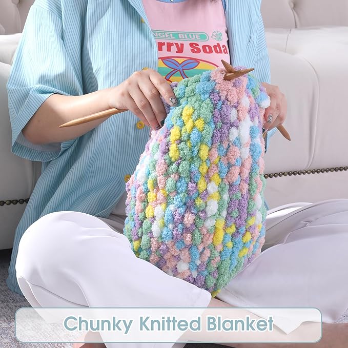 Hombys 8 Pack Giant Chunky Yarn for Crocheting & Knitting - Super Bulky, Soft, Fluffy, Plush, Fuzzy, Thick Chenille Yarn - Tie Dye, Mixed Colors (Rainbow)