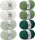 Chunky Yarn for Hand Knitting - #10 Chunky Chenille Yarn, Jumbo Big Thick Chunky Yarns for Crocheting, Super Bulky Chunky Knit Blanket Yarns, 8 Skein (25yd, 8oz/Skein), Cream & Multi Green