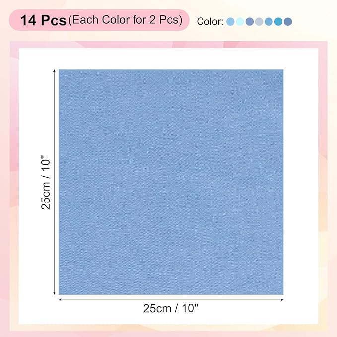 PATIKIL Cotton Fabric Bundles, 14 Pcs 10 x 10 Inch Fat Quarter Solid Color Precut Fabric Squares for Sewing Patchwork Quilting DIY Crafts, Blue