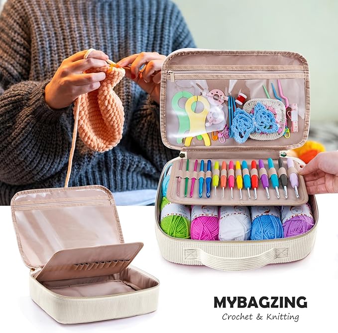 MYBAGZING Initial Crochet Kit for Beginners with Yarn Storage Bag, 10pcs Crochet Hooks 2.0-6.0 mm, 10 Skeins Yarn for Crocheting, Knitting Accessories, 58pc Crochet Starter Kit for Adults
