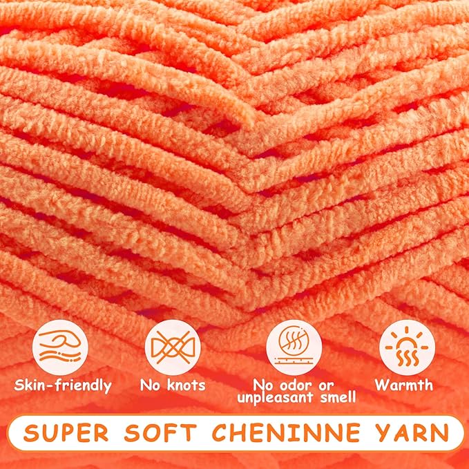 2 Skeins Fluffy Chenille Yarn for Crocheting - Baby Blanket Yarn for Knitting - Velvet Yarn for Amigurumi Crochet, Ultra Soft Yarns Total Weight 400g/14oz, Total Length 480m/524yard