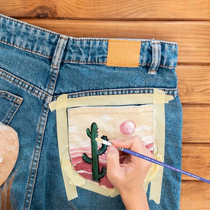 XDT#266 Paint Brush Set–6Pcs, Hog Bristle Brushes for Oil Acrylic Watercolor Painting, Kids Adult Drawing Arts Crafts Supplies, Blue