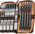 Nicpro 20PCS Black Metal Mechanical Pencil Set in Leather Case, Drafting Pencil 0.3, 0.5, 0.7, 0.9 mm & 2mm Lead Holders, 9 Tube (4B 2B HB 2H Colors) Lead Refills, Erasers For Art Sketching Drawing