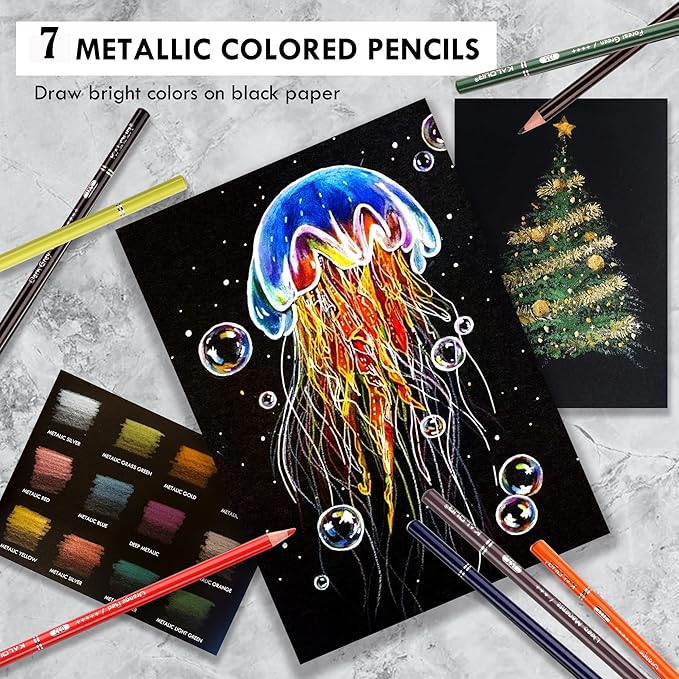 KALOUR 72 Colored Pencils for Adult Coloring Book,With Coloring Book,Zipper Slot Pencil Case,with Sharpener,Soft Core,7 Metallic Color,Ideal for Layering Blending,for Artists Beginners Kids(Pink)
