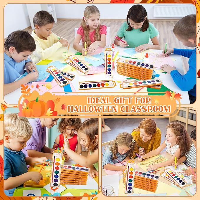 18 Pcs Valentine's Day Paint Gift Sets Pumpkin Watercolor Paint Pumpkin Style Watercolor Painting Palette Bulk for Birthday Wedding Valentine Party Art Exchanges Stocking Stuffers
