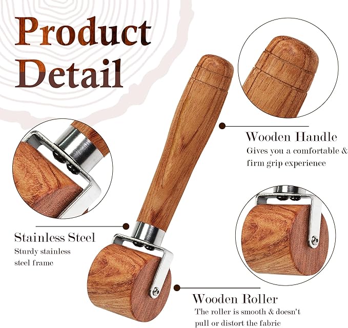 Savina Quilting Seam Roller, Wooden Pressing Roller, Easy to Grip Handle Tools for Quilting, Sewing, Wallpaper, Home Decoration.