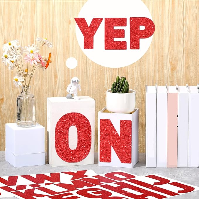 Harloon 232 Pcs 24 Sheets Large Glitter Letter Stickers Big Font Alphabet Letter Self Adhesive Letters Kit Mailbox Stickers for Mailbox Bulletin Boards Classroom Home(Red,6 Inch)
