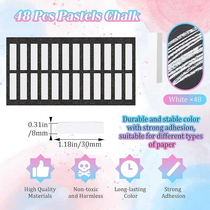 48 Pcs Soft Chalk Pastels Set Soft Pastel for Artists Square Sketch Chalk Non-toxic Artist Pastel Sticks for Professional Artists and Art Lovers(White Color,30×8×8mm)
