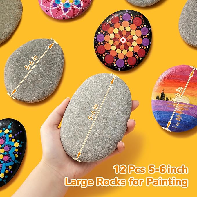 Simetufy 12Pcs Rocks for Painting, 5-6 Inch Extra Large Flat Painting Rocks for Mandala, Smooth Stones for Art & Crafts, Kindness Stone, DIY Home Decoration