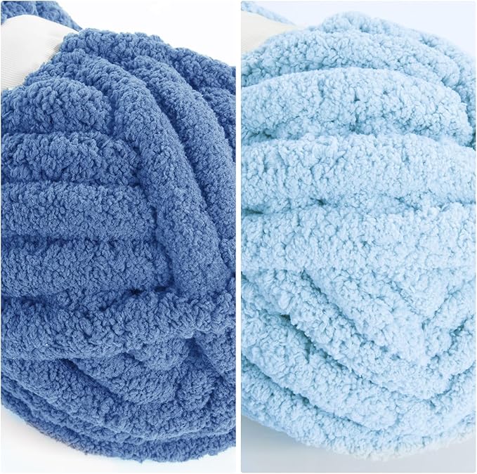 HOMBYS 8 Pack Assorted Chunky Yarn for Crocheting,Super Bulky Large Soft Fluffy Yarn,Plush Fuzzy Yarn,Thick Chenille Yarn for Hand Knitting/Arm Knitting,Blue(27yds,8 oz Each Skein)