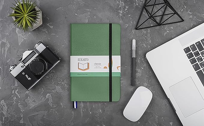 Hardcover Notebook Blank Journal Sketchbook for Drawing, Medium 5.5 by 8.4 Inch, 100 GSM Thick Paper (Green, Plain)