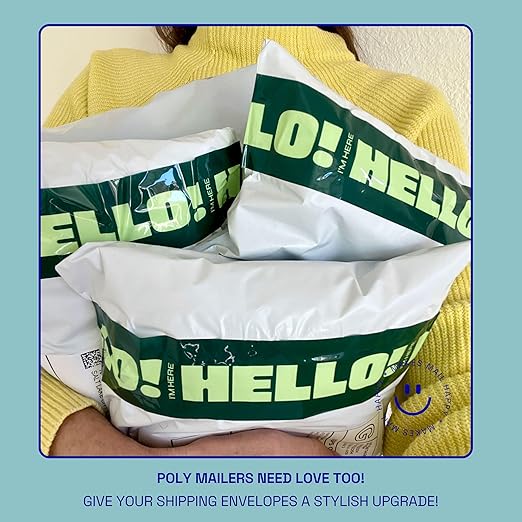 Cool Decorative Packing Tape for Small Business, Cute Designer Printed Packaging and Shipping Tape, Hello! I'm Here, Dark Green Mint, 1.88" x 110 Yards (330 feet)