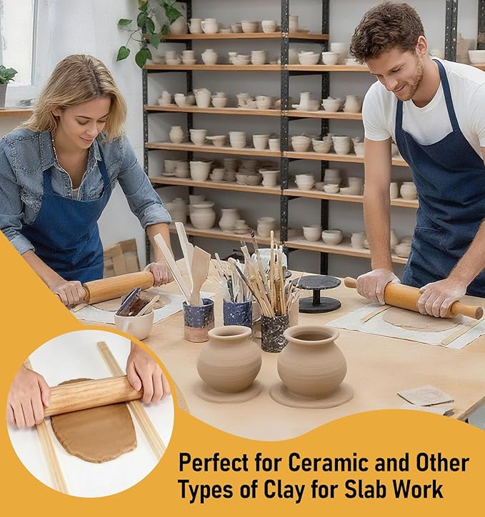 Clay Rolling Pin Guides, 10Pcs Pottery Teaching Rolling Mud Stick Guide, Pottery Tools, Wooden Slab Roller, Clay Tools, Mudboard Tools for Polymer Thickness