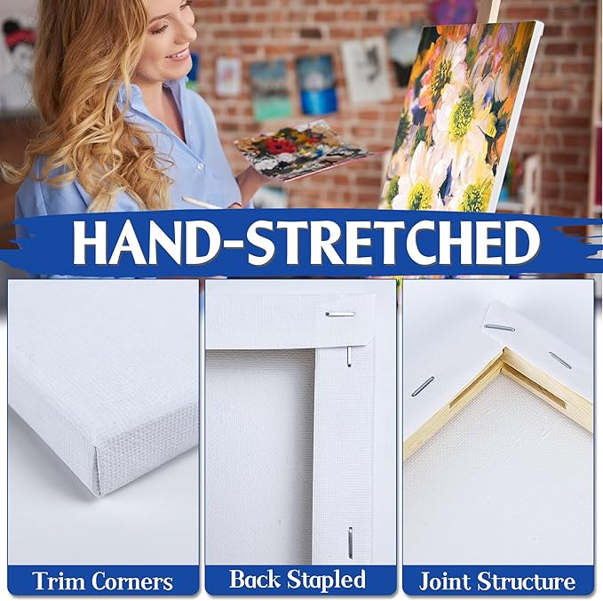 Professional Stretched Canvases for Painting with 8x8 Inch, 20 Packs Blank Painting Canvas for Acrylics,Oils & Other Painting Media, 5/8 Inch Profile 100% Cotton Artist Framed Canvas
