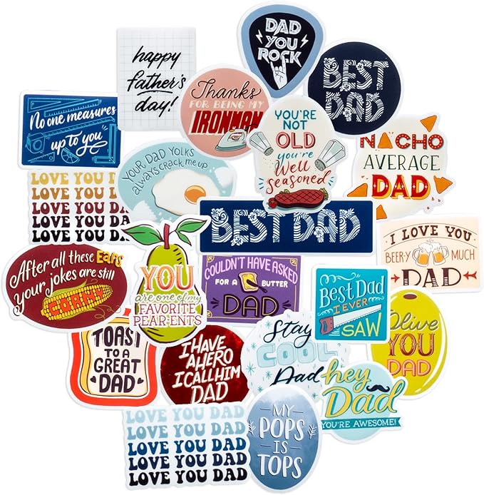 Navy Peony Witty Father's Day Stickers (22 Pieces) - Vibrant, Funny, Waterproof | Unique Dad Stickers for Crafts, Scrapbooks, Water Bottles