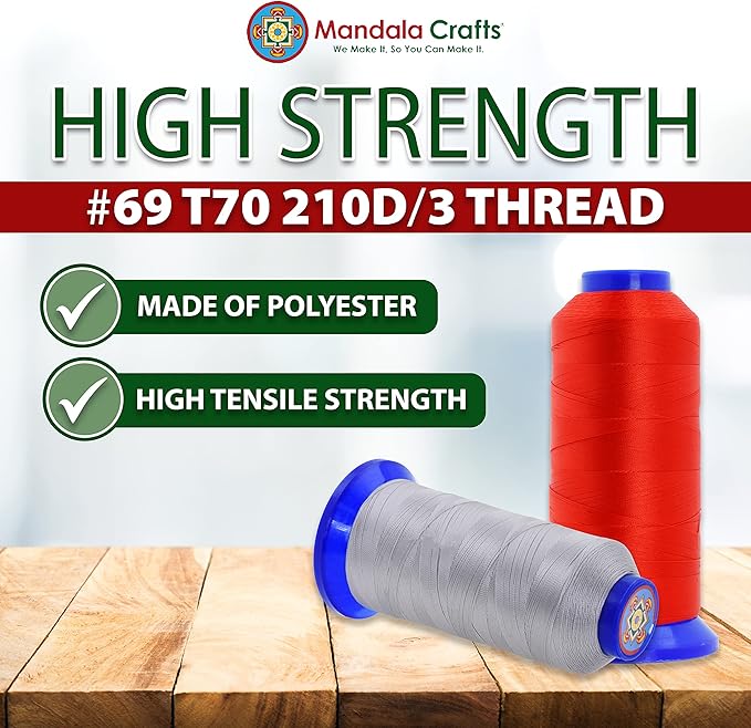 Mandala Crafts Gray Heavy Duty Thread - 1500 Yds Tex 70 Bonded Polyester Threads for Sewing Drapery, Jeans, Leather, Hair, Outdoor Marine Upholstery