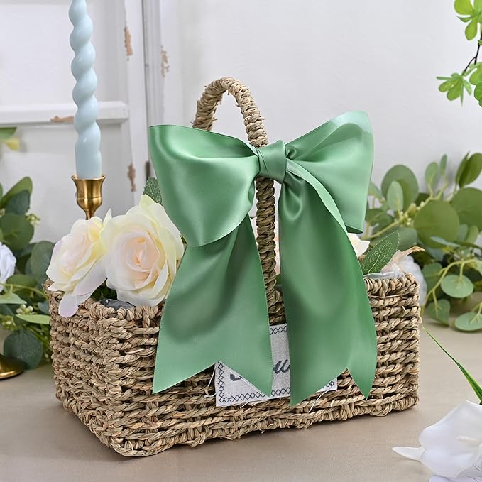 Sage Green Satin Ribbon 4 inch X 15 Yards Polyester Ribbon for Gift Wrapping Very Suitable for Weddings Party Hair Bow Invitation Decorations and More