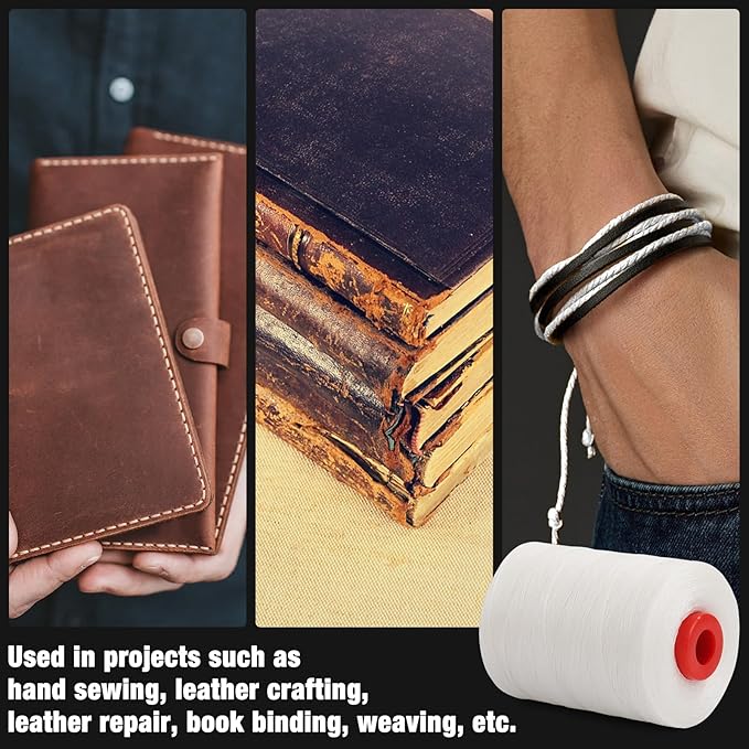 BUTUZE Waxed Thread, 550Yards Leather Thread for Hand Sewing, Wax String, Heavy Duty String Flat Waxed Linen for Leather Sewing Book Binding, Shoes, Craft