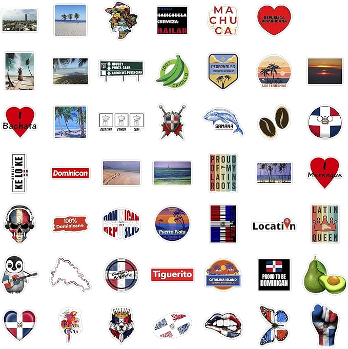 BulbaCraft 100Pcs Dominican Republic Stickers for Water Bottle and Laptop - Dominican Republic Party Supplies & Decorations, Waterproof Vinyl Decals, Flag and Culture Stickers, Gifts for Women & Men
