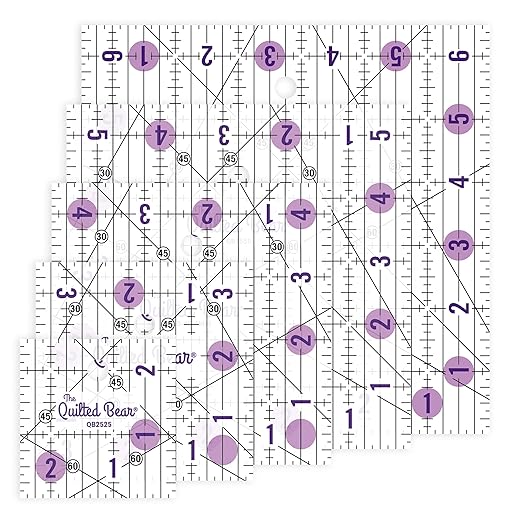 The Quilted Bear Quilting Rulers - Transparent Acrylic Non Slip Quilting, Patchwork & Sewing Ruler with Clear Black Lines & 30, 45 & 60 Degree Angles (2.5", 3.5", 4.5", 5.5" & 6.5")