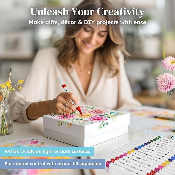 Loddie Doddie Acrylic Markers, 48 Unique Colors, Double-Ended Multi Surface Art Markers Set with Fine and Brush Tips, Portable Storage Case for DIY Projects, Crafts, and Decor (48)