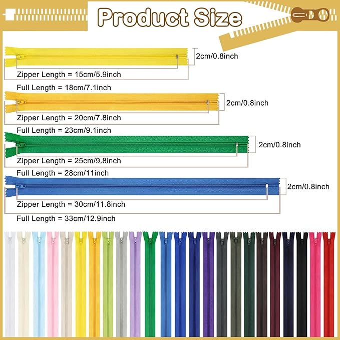 Zippers, DOITEM 96 pcs Zippers for Sewing 6 Inch 8 Inch 10 Inch 12 Inch Multicolor Nylon Coil Zipper for Sewing and Crafts 24 Colors