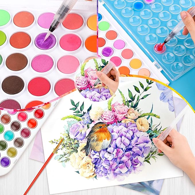 Taotree Valentines Day Gifts for Kids Adults, Easter Basket Stuffers, 48 Colors Watercolor Paint Set, Art Supplies Drawing Kit Painting Supplies Brush, Christmas Gifts for Adults Artist Painting