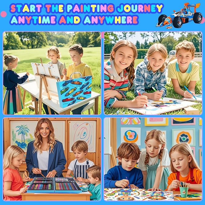 homicozy Art Supplies Kit for Kids Ages 4-12,Blue Art Case Coloring Set,Drawing Kits with Markers, Crayons,Colored Pencils,Oil Pastels,Coloring Book,School Supplies,Gift for Boys Kids Artist Age 4+