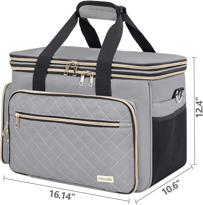 Knitting Bag Yarn Storage Tote, Large Crochet Organizer Bag, Yarn Holder Case for Knitting Needles, Knitting Project Bag with Inner Divider for Crochet Hooks, Knitting Accessories, Grey