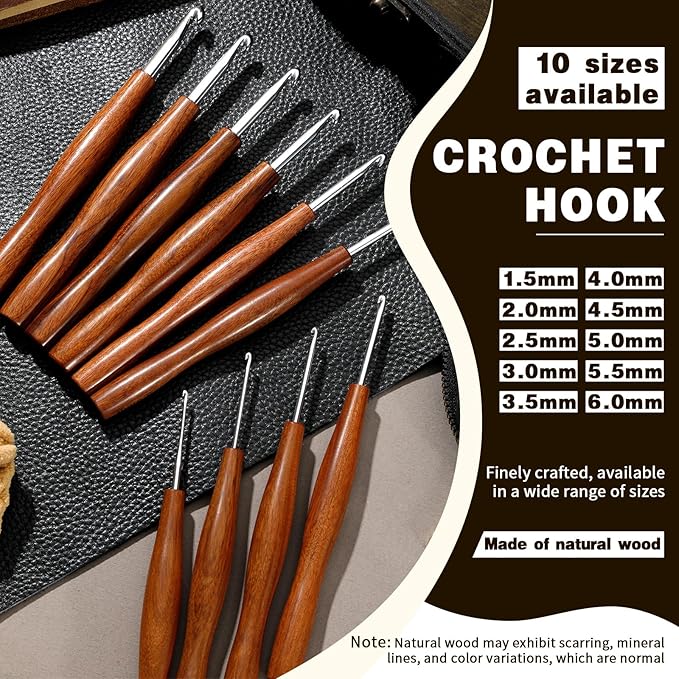 Nitlak 2Pcs 4.5mm Crochet Hook, Available in 1.5mm-6.0mm, Aluminum Ergonomic Crochet Hook with Wooden Handle for Arthritic Hands, Beginners, Crochet Needles for Knitting